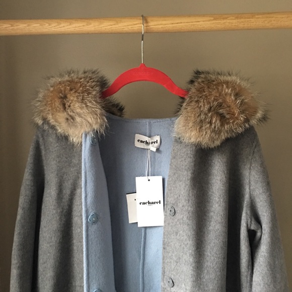 CACHAREL PARIS Fur-Trimmed & Wool Hooded Parka NWT - Picture 3 of 8